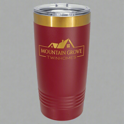 Maroon and gold 20 oz gold ion tumbler for custom engraving