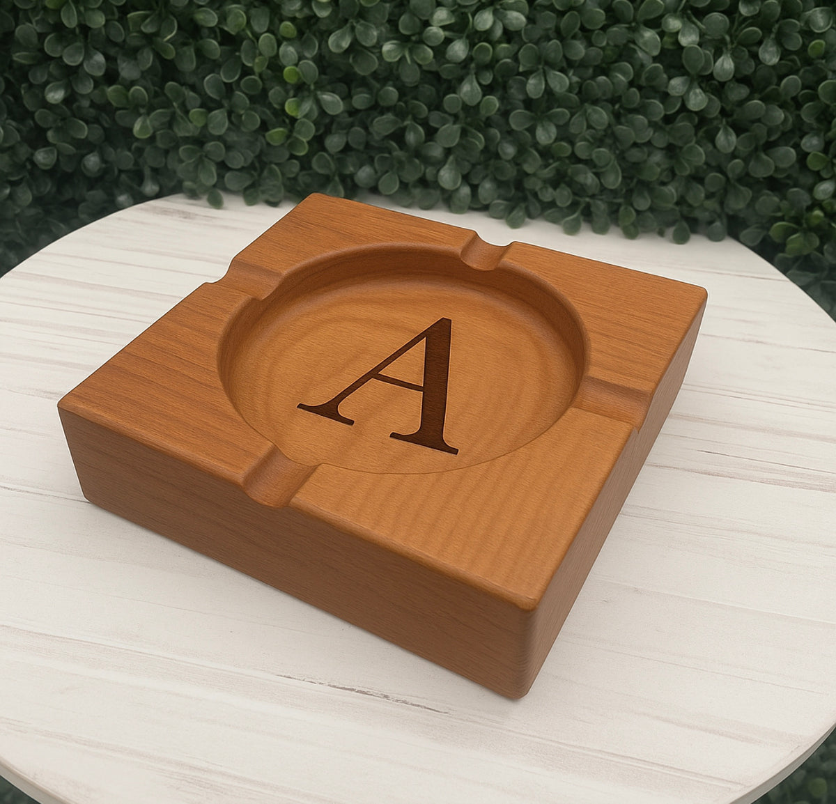 Cherry wood cigar ashtray, laser engraved by Carve & Burn in Miami