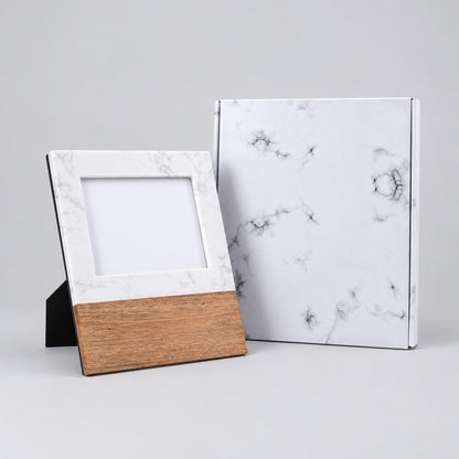 Personalized marble and acacia picture frame