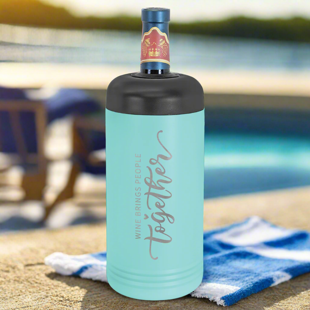 Personalized wine chiller, laser engraved by Carve & Burn in Miami
