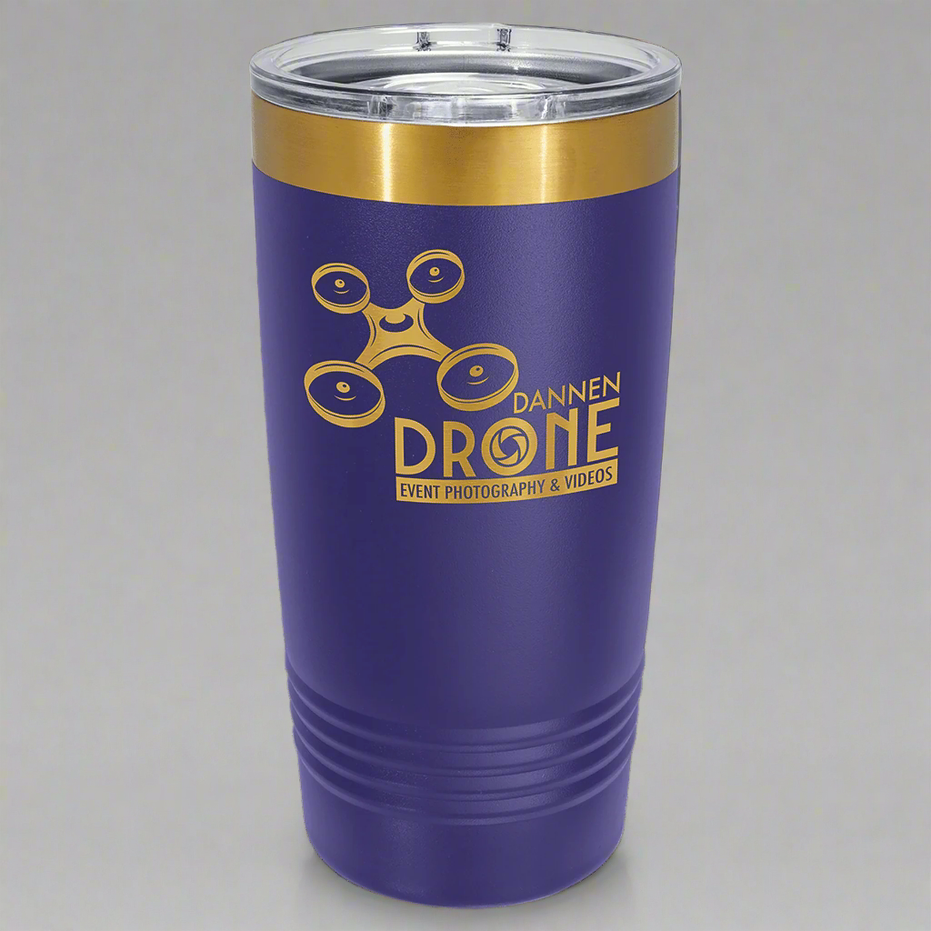 Purple and gold 20 oz gold ion tumbler for custom engraving
