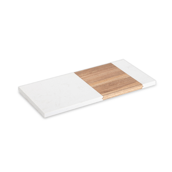 Rectangle White Marble and Acacia Wood Serving Boards 7" x 15"