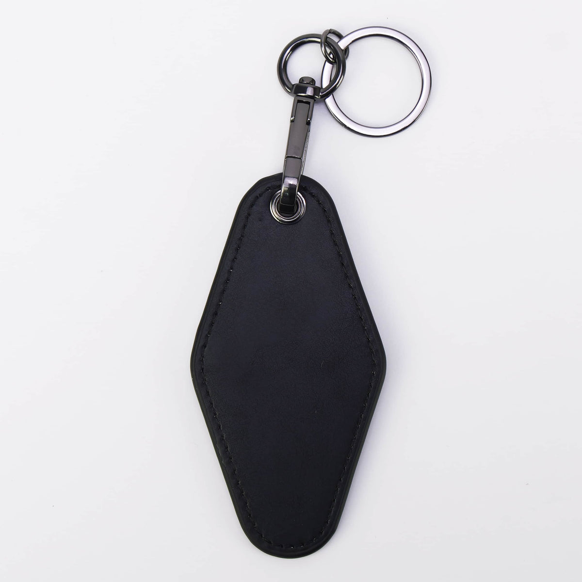 Black leatherette retro motel keychain with split ring
