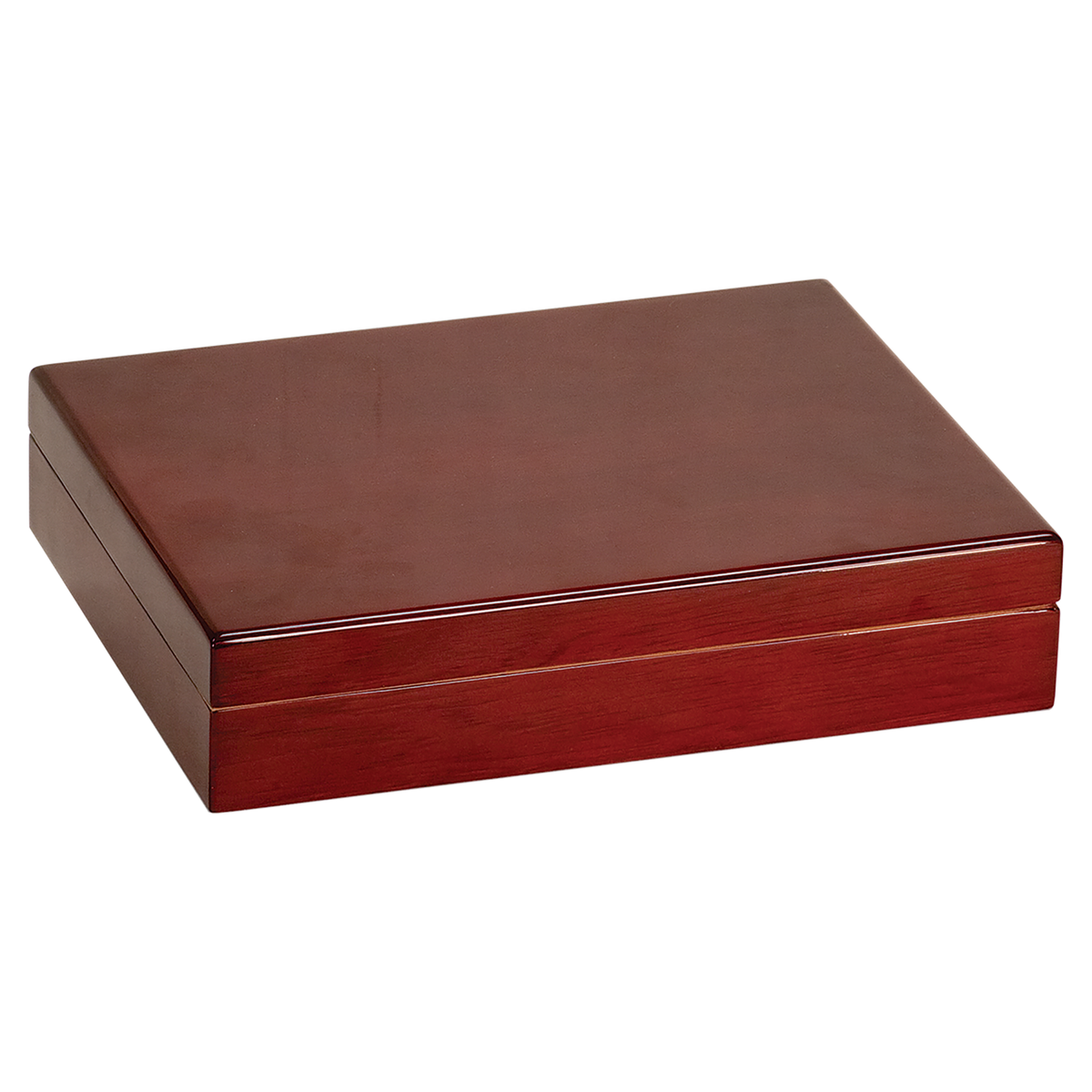 Closed rosewood piano finish cigar humidor, ready for custom engraving