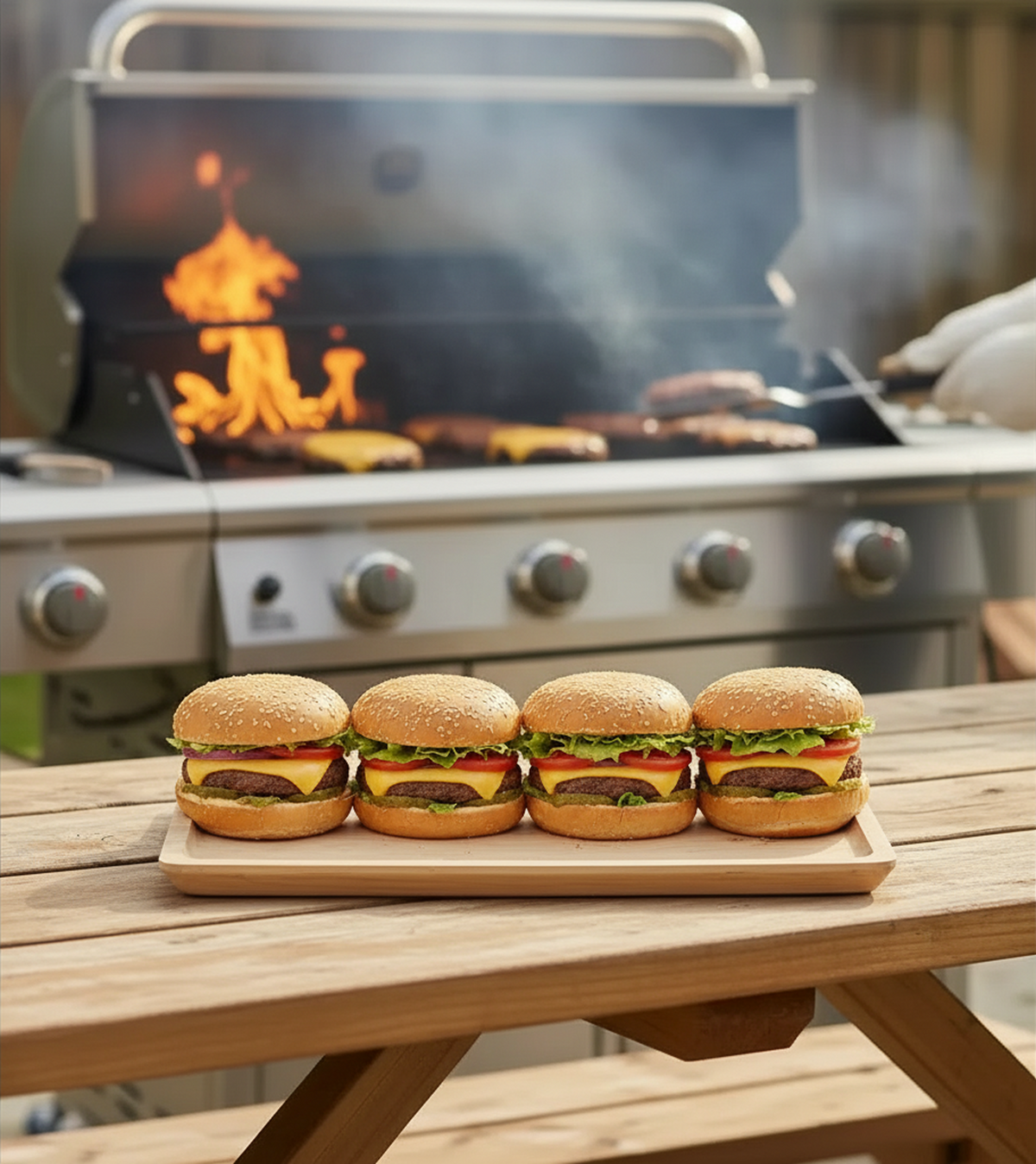 Burgers on engraved burger board