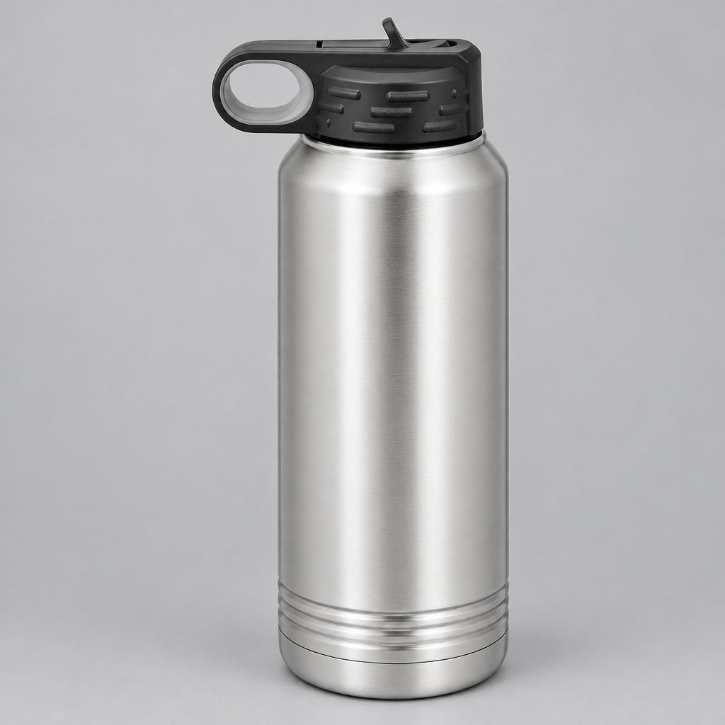 Brushed stainless steel water bottle for custom engraving, 32 oz or 40 oz