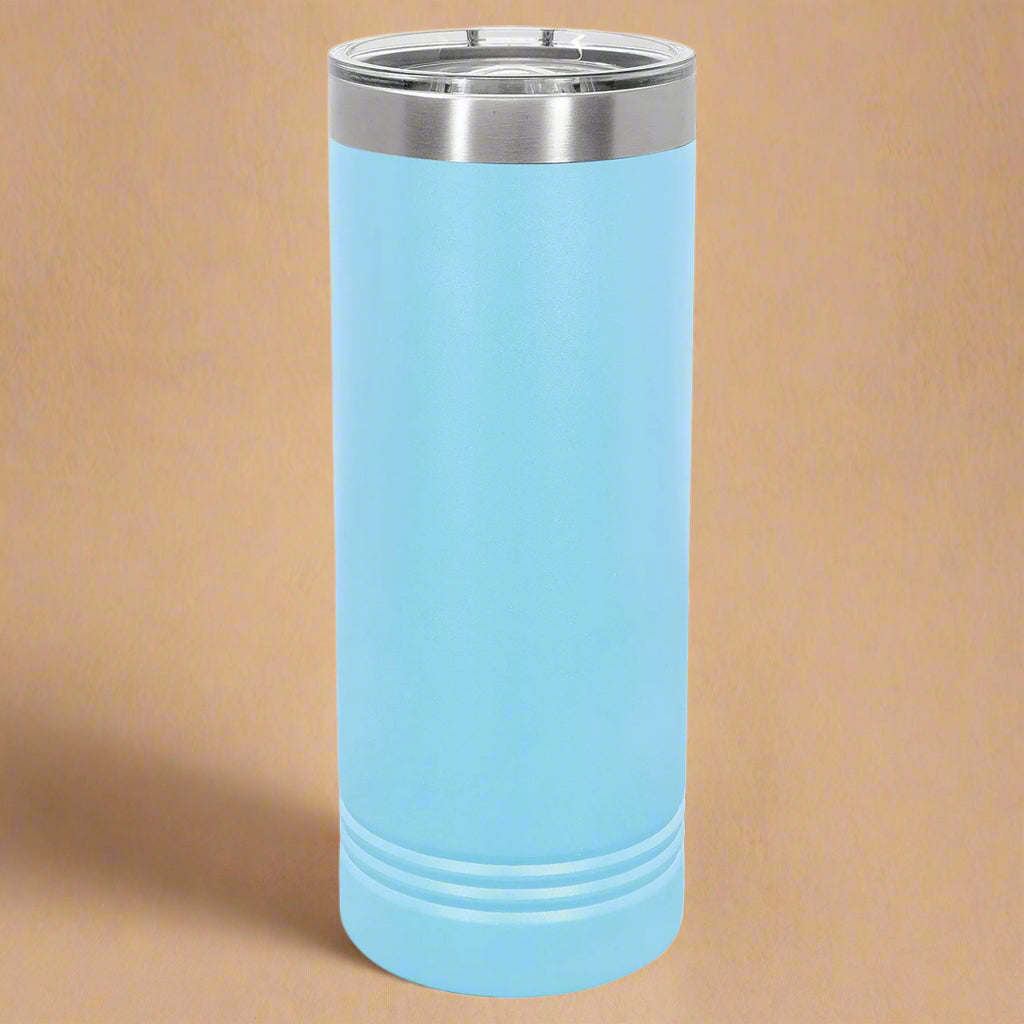 22oz Skinny Stainless Steel Tumbler in Light Blue by Carve & Burn, Miami