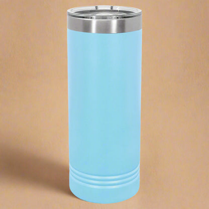 22oz Skinny Stainless Steel Tumbler in Light Blue by Carve & Burn, Miami