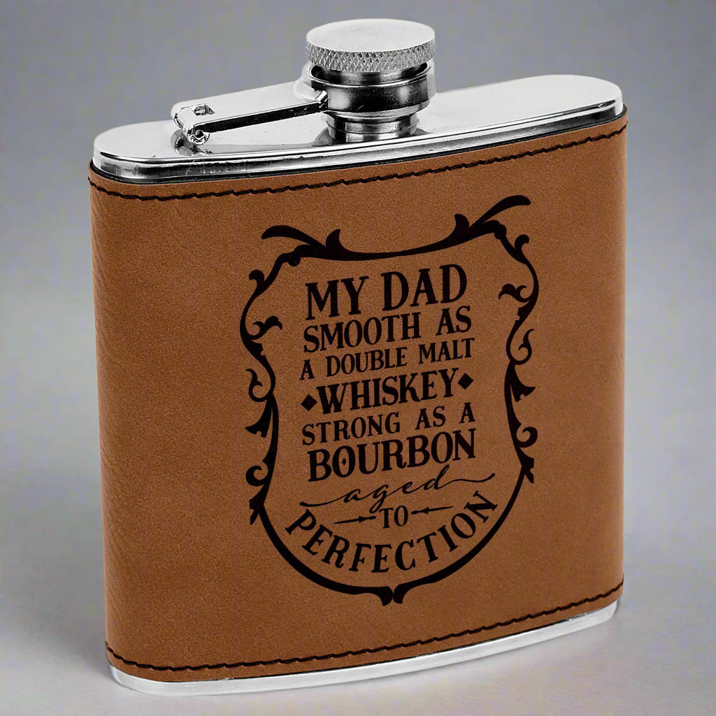 6 oz Leatherette Flask Gift Set in Brown by Carve & Burn, Miami