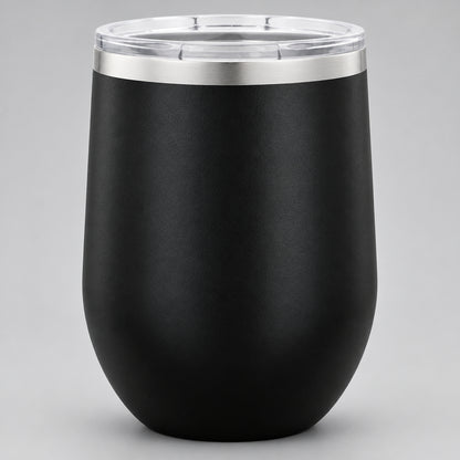 Black insulated 12 oz stemless wine tumbler for custom engraving