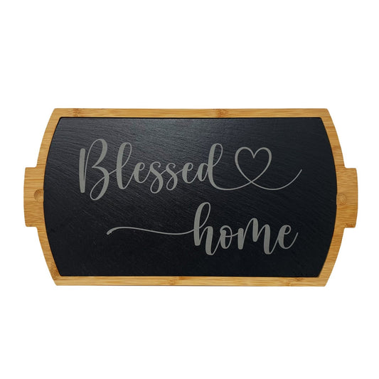 Blessed Home - Bamboo & Slate Board | 15in x 7in