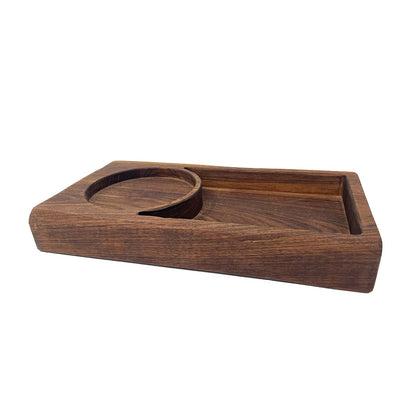 Walnut catchall tray, 6 x 12 inch, with round coin compartment
