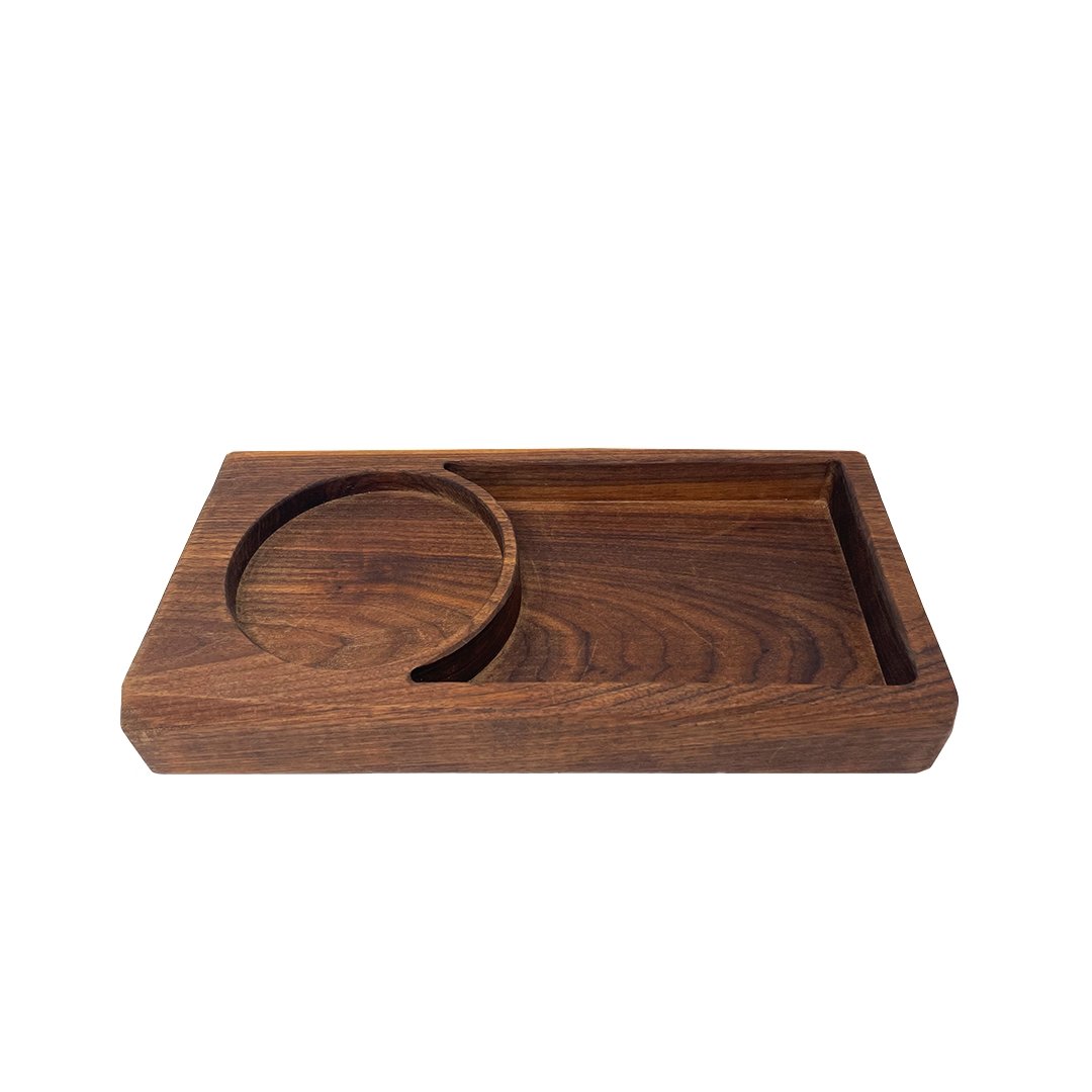Walnut catchall tray, 6 x 12 inch, angled view