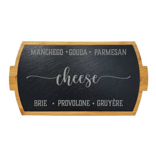 Cheese Theme Serving Tray - Bamboo & Slate Board | 15in x 7in