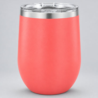 Coral insulated 12 oz stemless wine tumbler for custom engraving