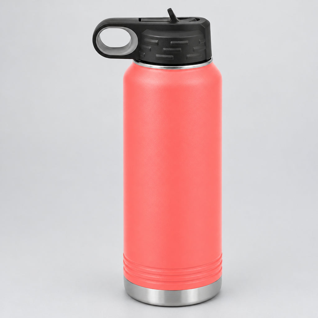 Coral stainless steel water bottle for custom engraving, 32 oz or 40 oz