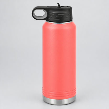 Coral stainless steel water bottle for custom engraving, 32 oz or 40 oz