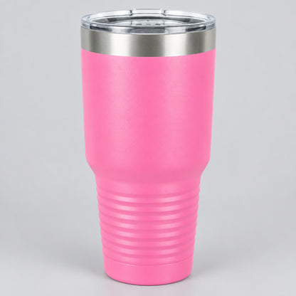 Pink 30 oz insulated stainless steel tumbler with lid, ready for custom engraving