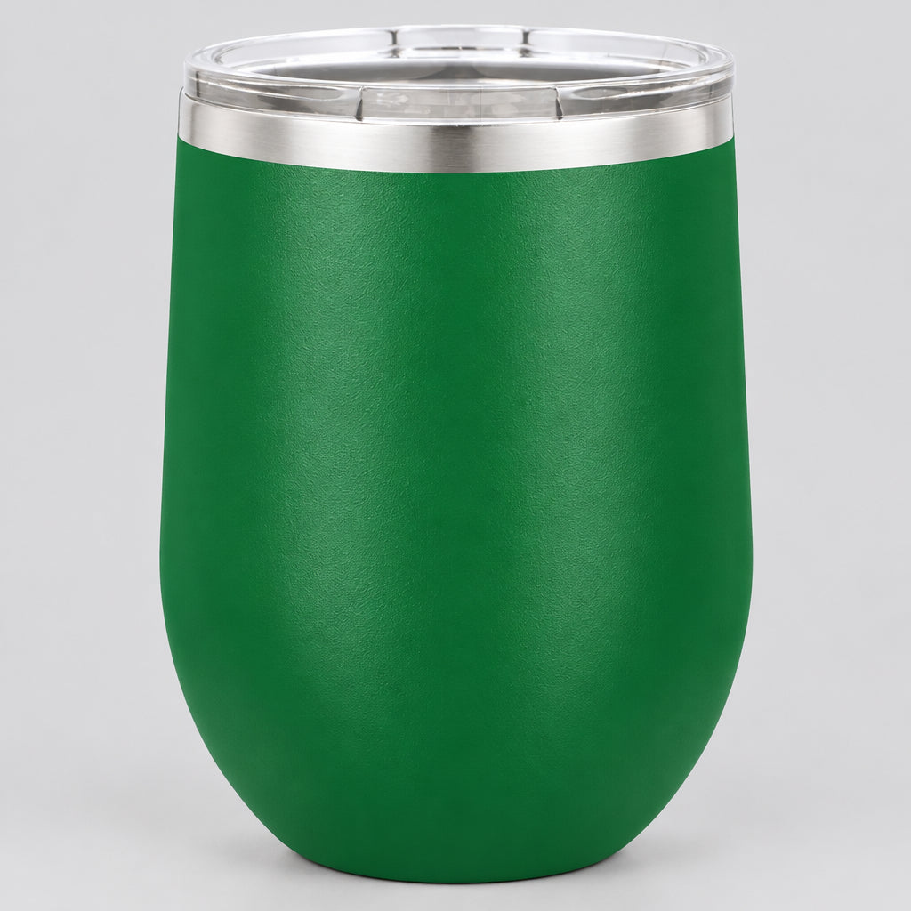 Green insulated 12 oz stemless wine tumbler for custom engraving