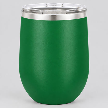 Green insulated 12 oz stemless wine tumbler for custom engraving