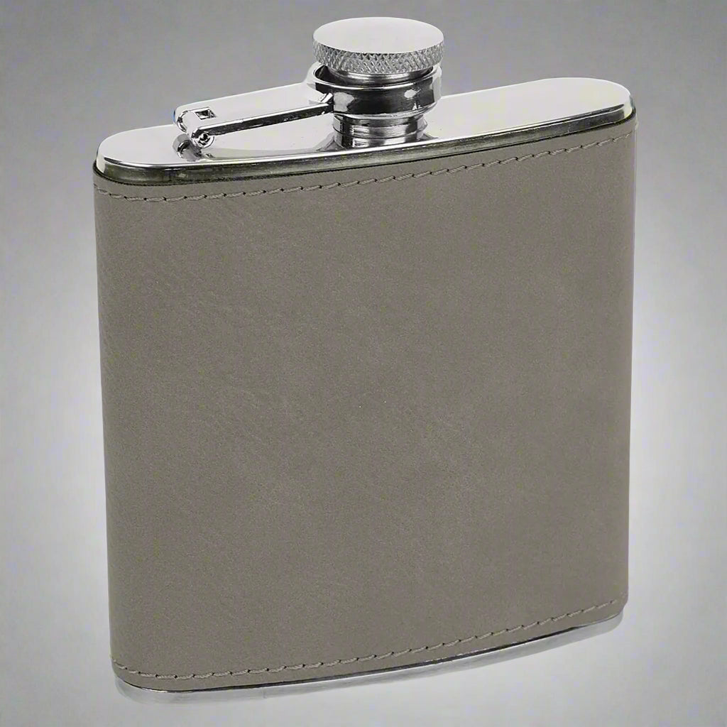 Leatherette Flask in Gray by Carve & Burn, Miami