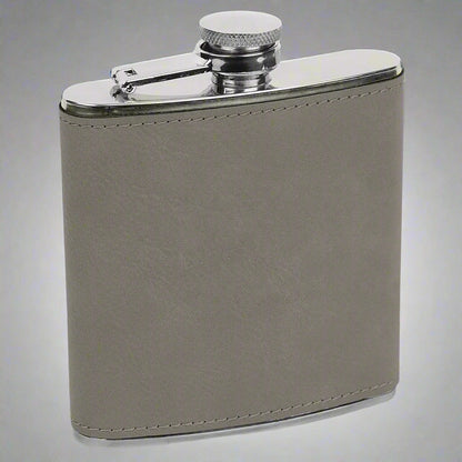 Leatherette Flask in Gray by Carve & Burn, Miami