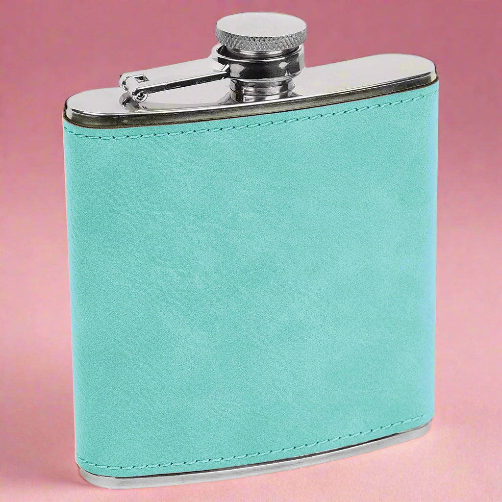 Leatherette Flask in Teal by Carve & Burn, Miami