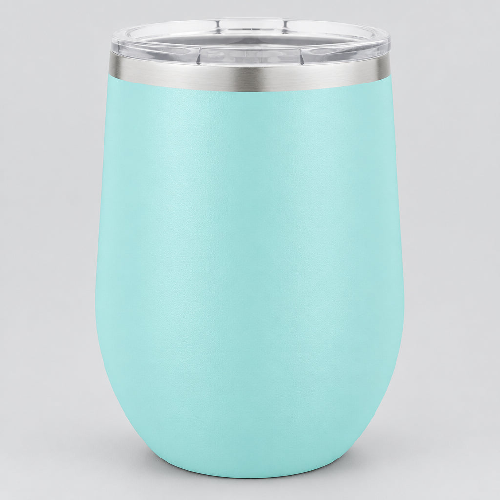 Light blue insulated 12 oz stemless wine tumbler for custom engraving