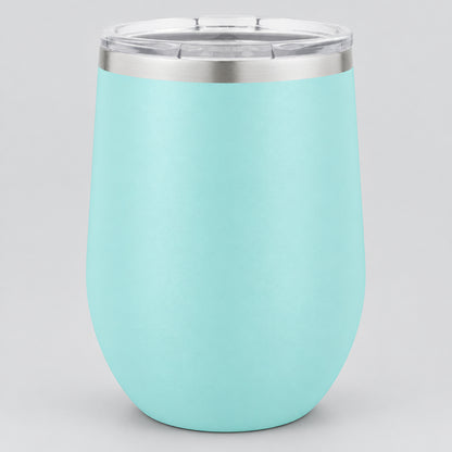 Light blue insulated 12 oz stemless wine tumbler for custom engraving