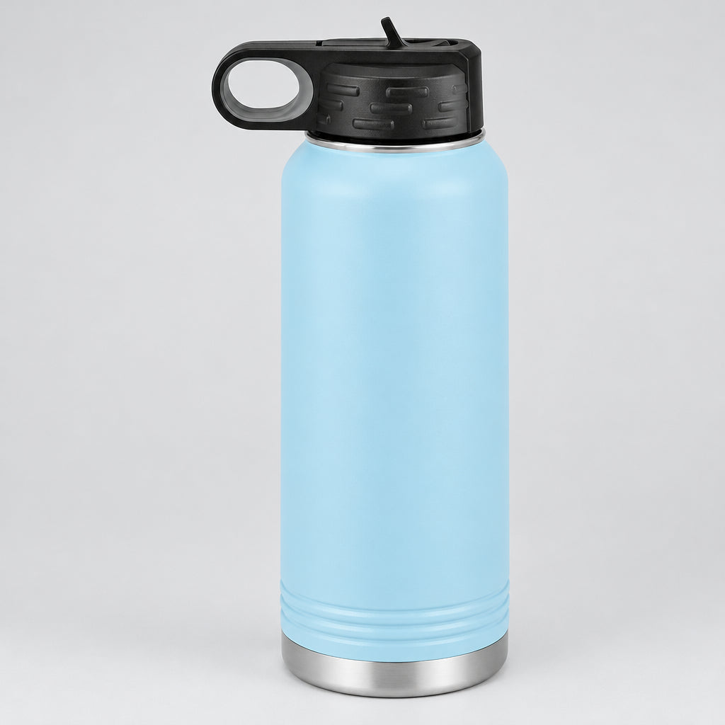 Light blue stainless steel water bottle for custom engraving, 32 oz or 40 oz