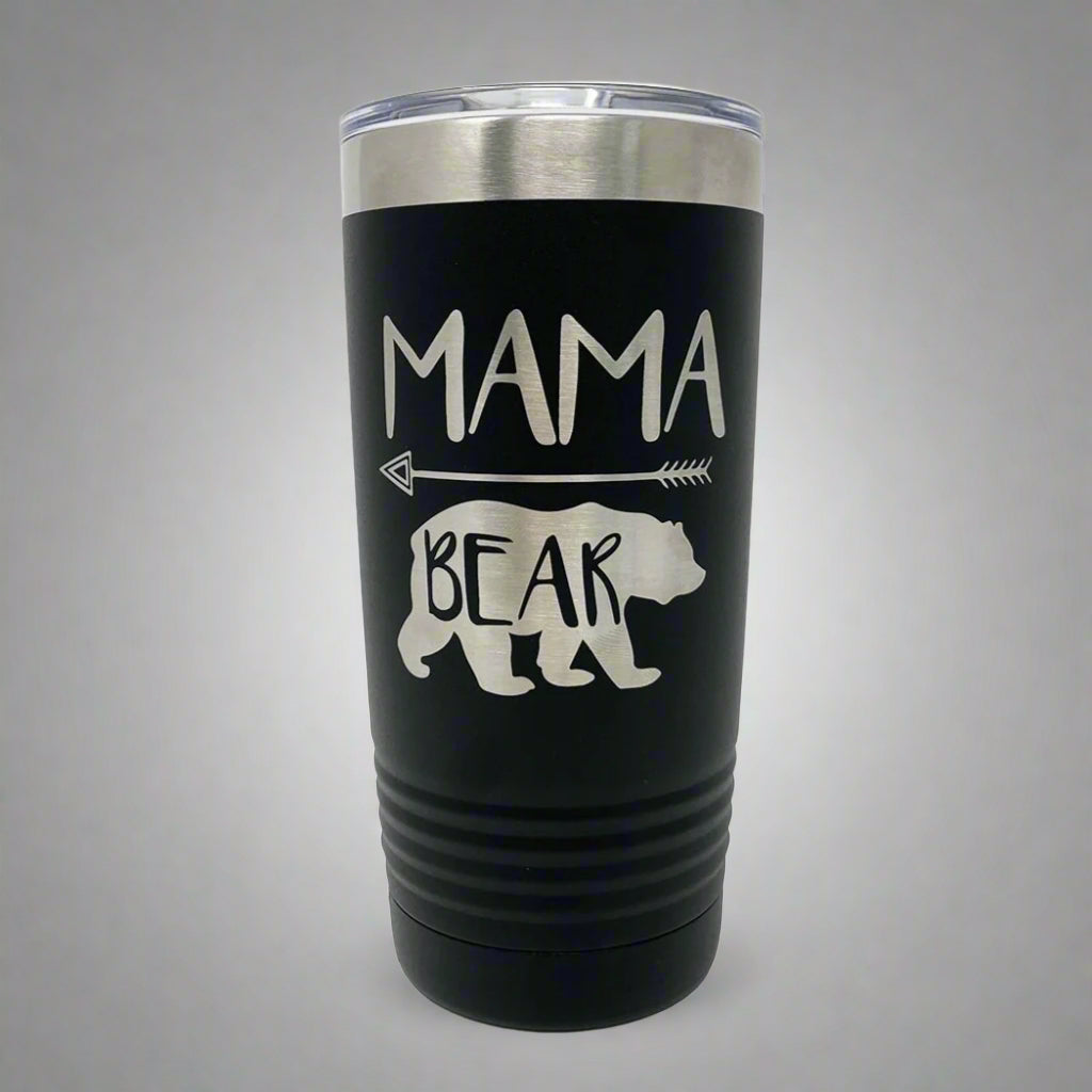 Mama Bear Tumbler in Black by Carve & Burn, Miami