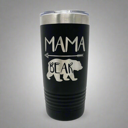 Mama Bear Tumbler in Black by Carve & Burn, Miami