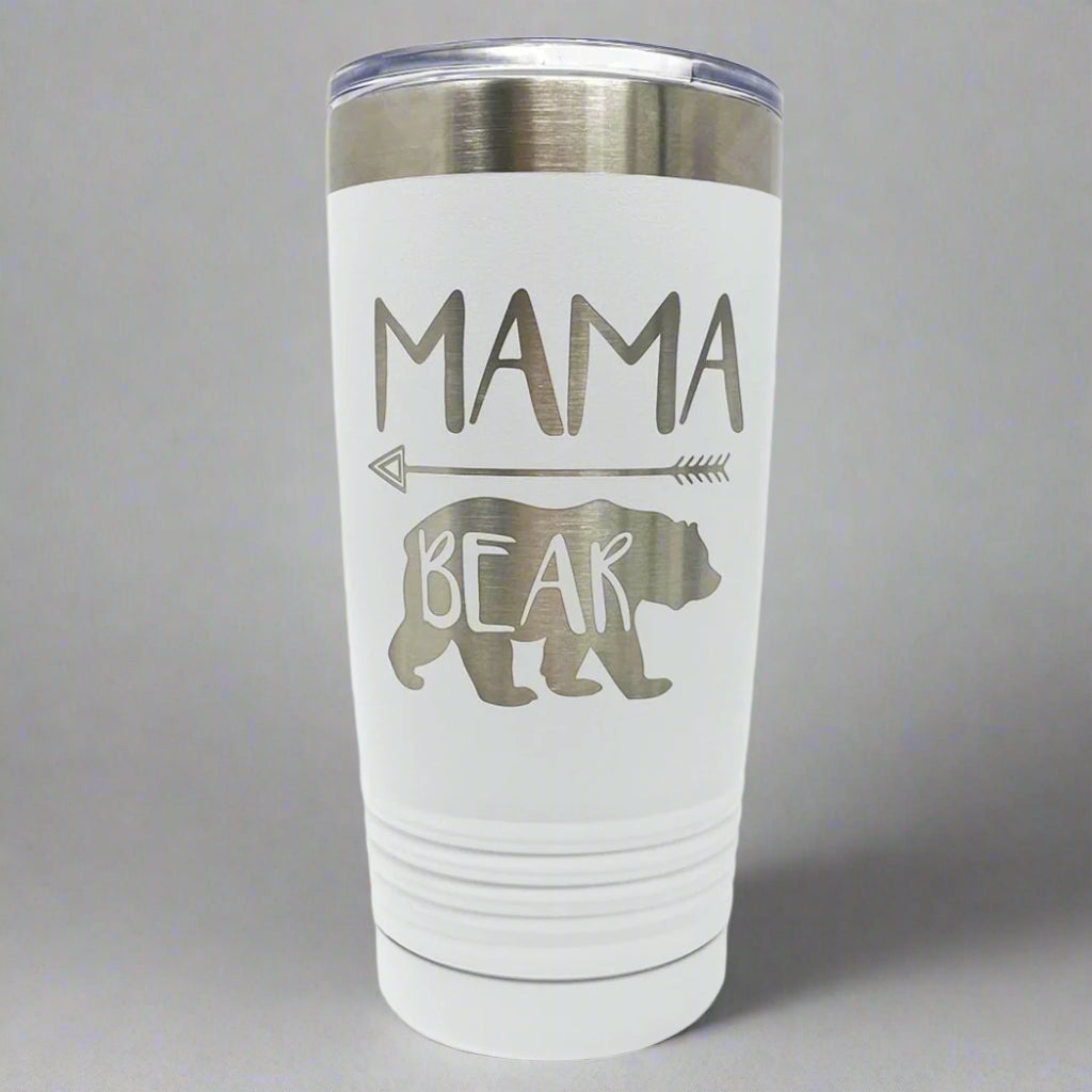 Mama Bear Tumbler in White by Carve & Burn, Miami