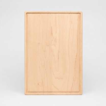 Maple 11 x 17 inch cutting board with juice groove, top view