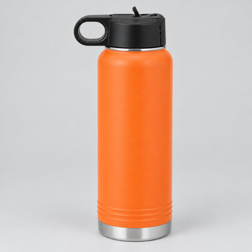 Orange stainless steel water bottle for custom engraving, 32 oz or 40 oz