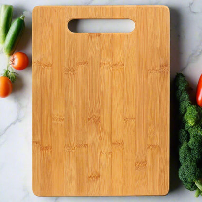 Bamboo rectangle cutting board, laser engraved by Carve & Burn in Miami