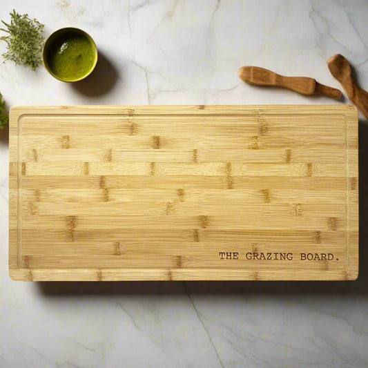The Grazing Board bamboo board, laser engraved by Carve & Burn in Miami