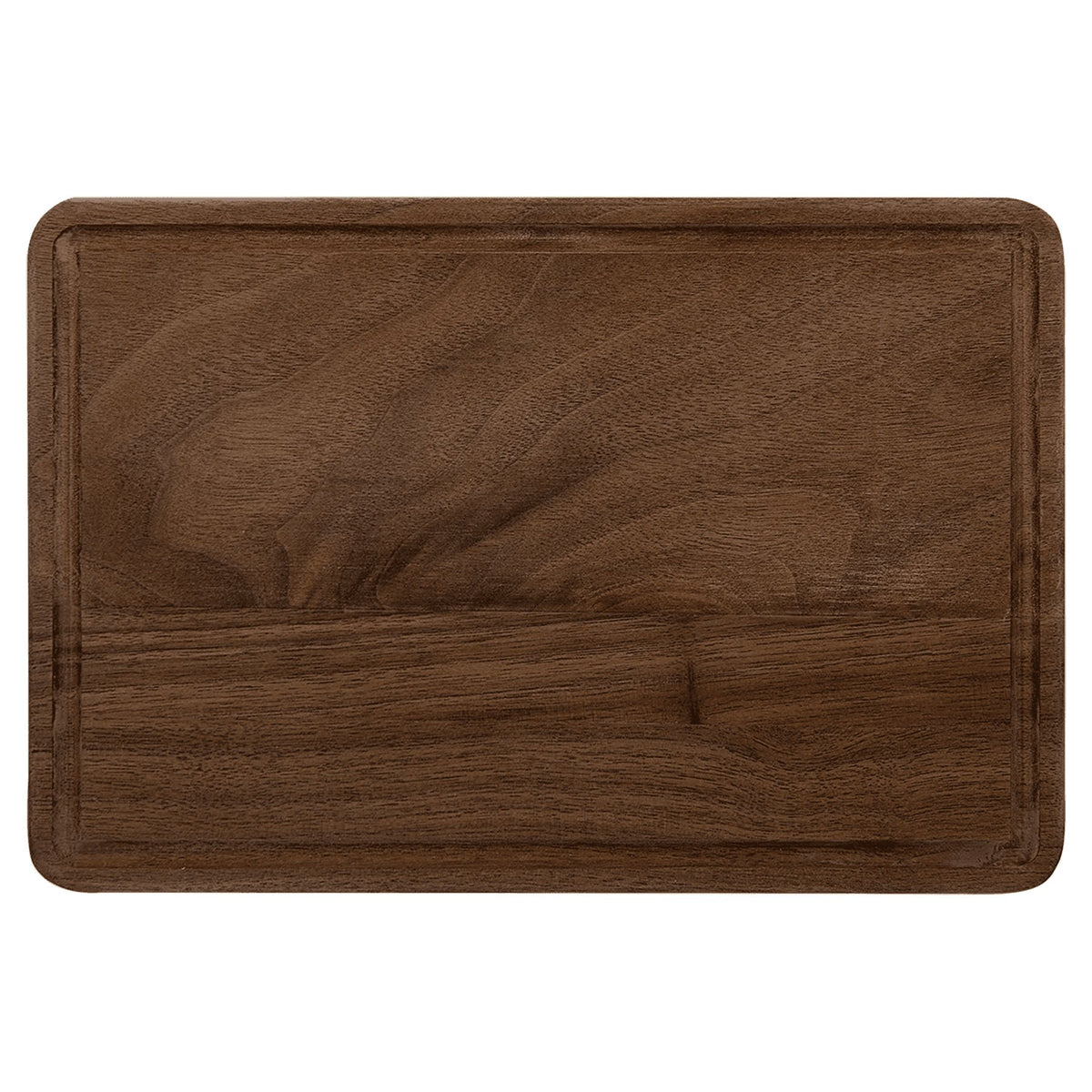 Walnut cutting board with drip ring, laser engraved by Carve & Burn in Miami