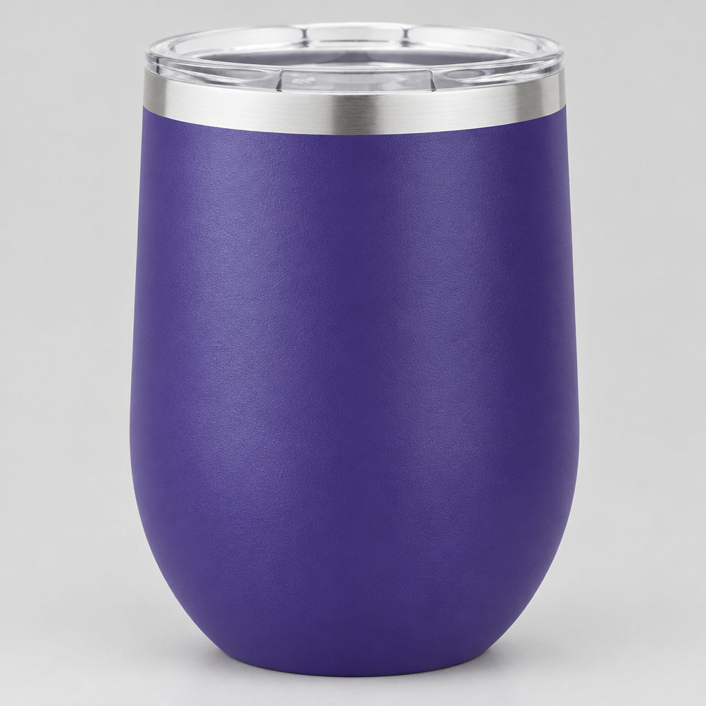 Purple insulated 12 oz stemless wine tumbler for custom engraving