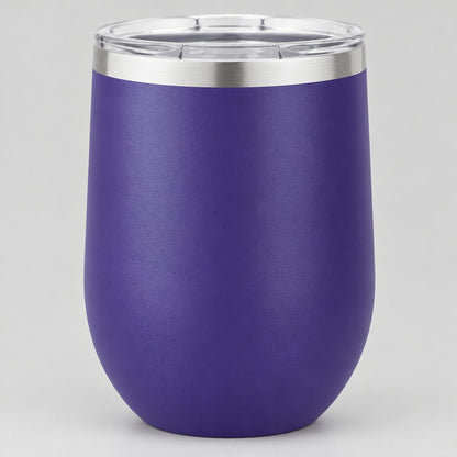Purple insulated 12 oz stemless wine tumbler for custom engraving