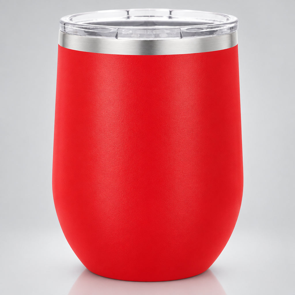 Red insulated 12 oz stemless wine tumbler for custom engraving