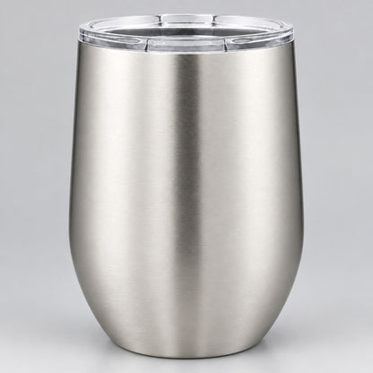 Brushed stainless steel insulated 12 oz stemless wine tumbler for custom engraving