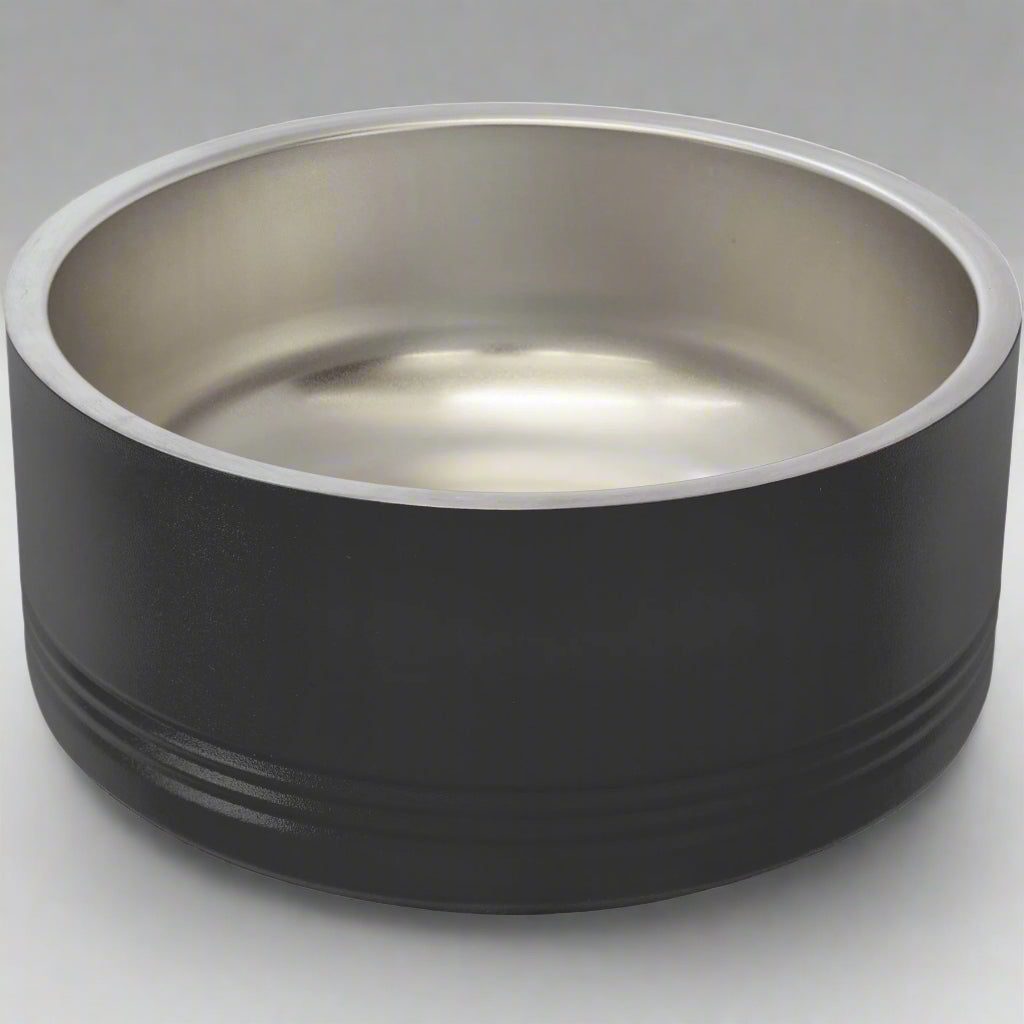 Stainless Steel Pet Bowls in Black by Carve & Burn, Miami