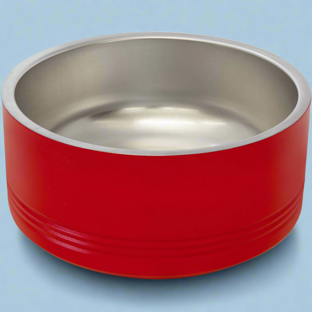 Stainless Steel Pet Bowls in Red by Carve & Burn, Miami