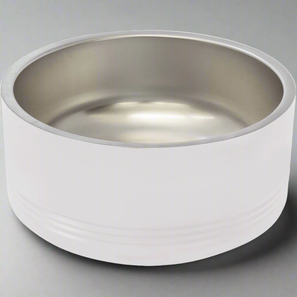 Stainless Steel Pet Bowls in White by Carve & Burn, Miami
