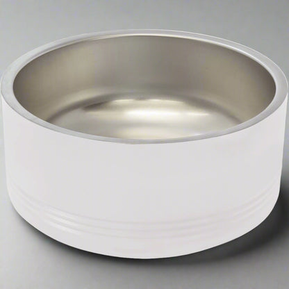 Stainless Steel Pet Bowls in White by Carve & Burn, Miami