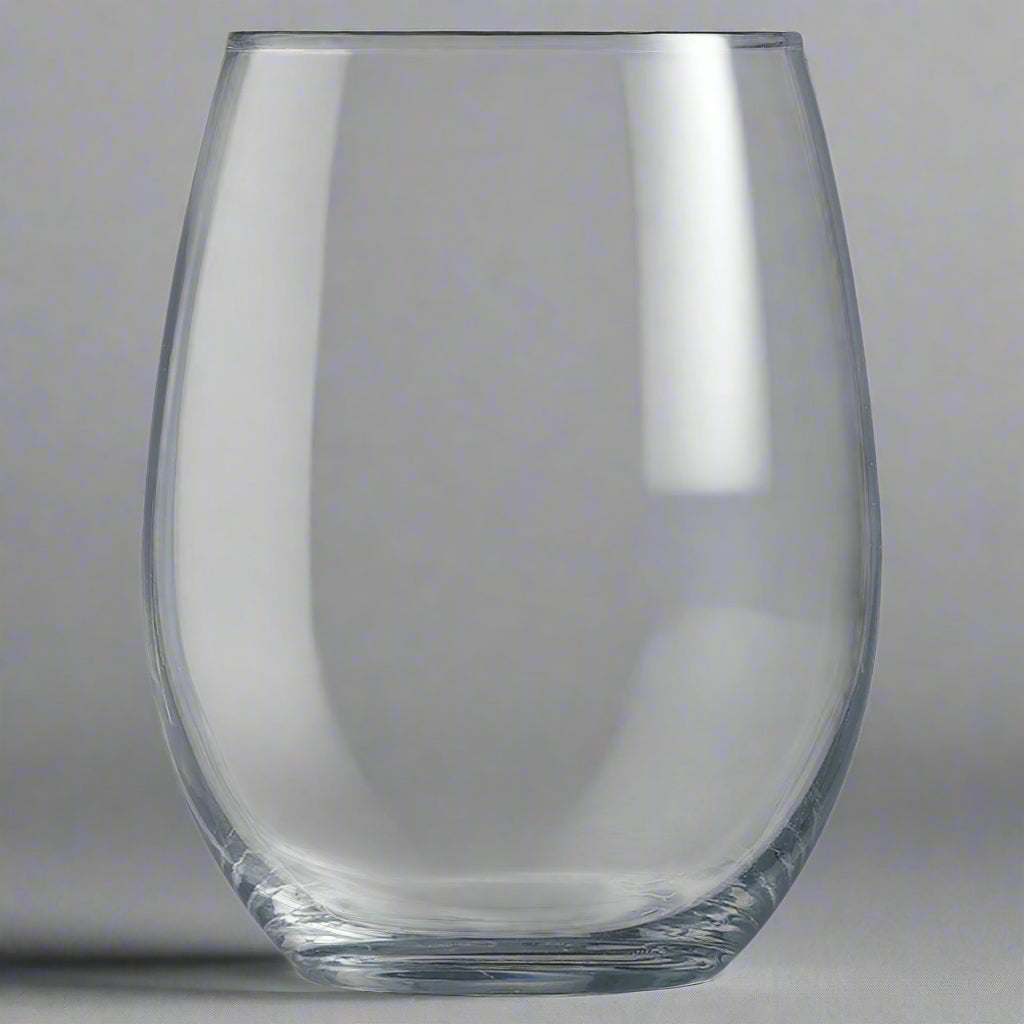 Clear stemless wine glass, ready for custom engraving