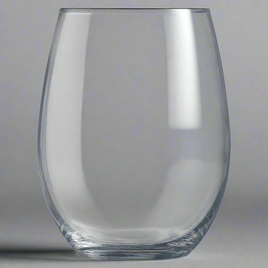 Clear stemless wine glass, ready for custom engraving