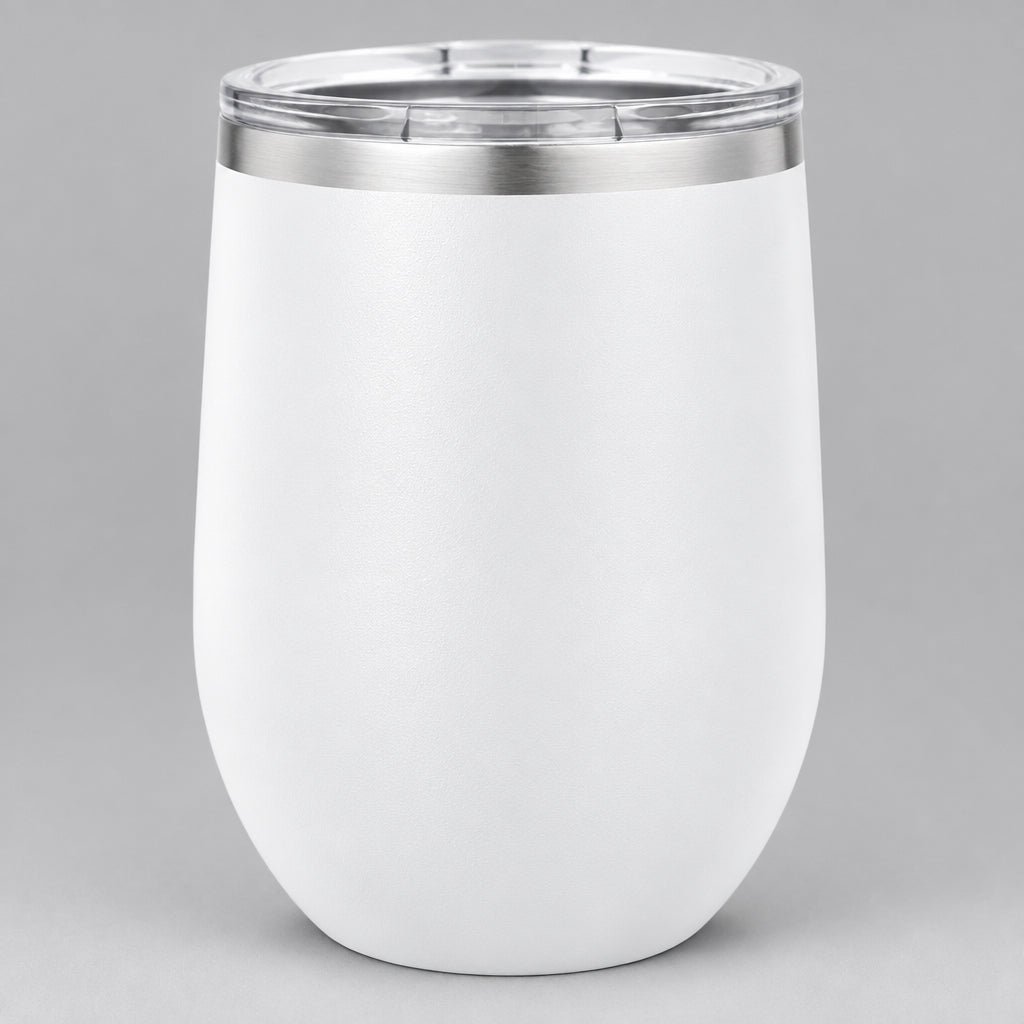 White insulated 12 oz stemless wine tumbler for custom engraving