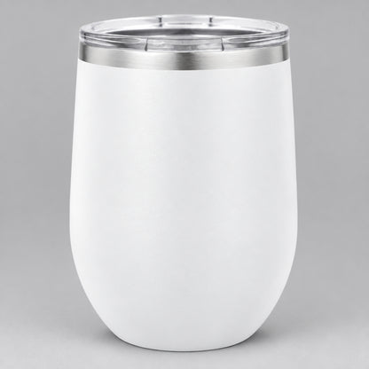 White insulated 12 oz stemless wine tumbler for custom engraving